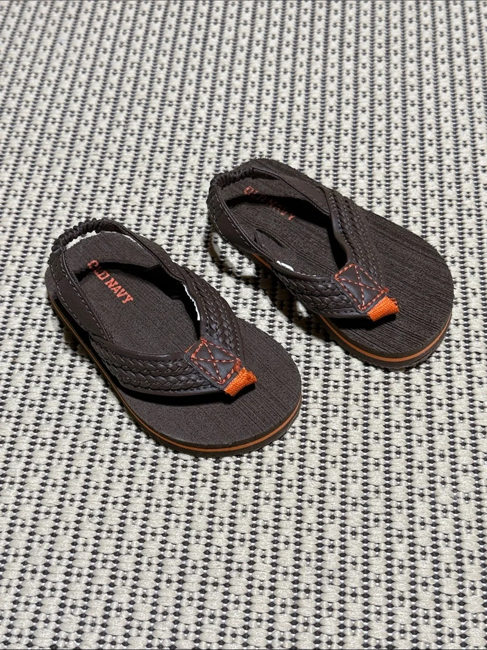 Old Navy Brown Baby Braided Flip Flops with Orange Detail